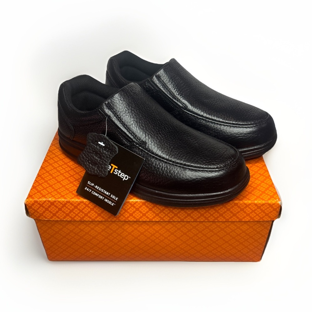 Non-Slip US 7W SafeTStep Black Leather Slip Resistant Work Clog Shoes NWT